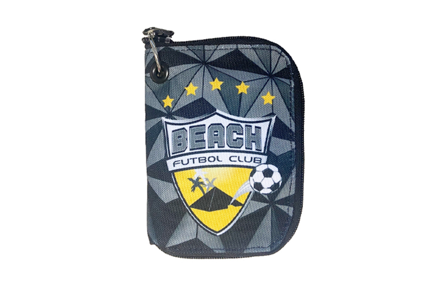 Zippered wallet featuring the Beach Futbol Club logo and a soccer ball design.